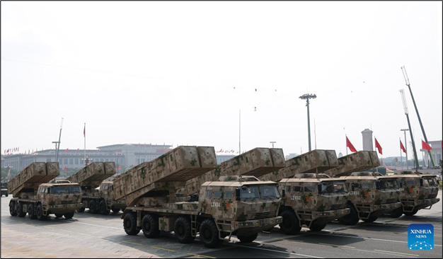 Figure 2. The PCH191 modular long-range rocket launcher debuts its 750mm close-range ballistic missile capability at the September 3, 2025, military parade in Beijing